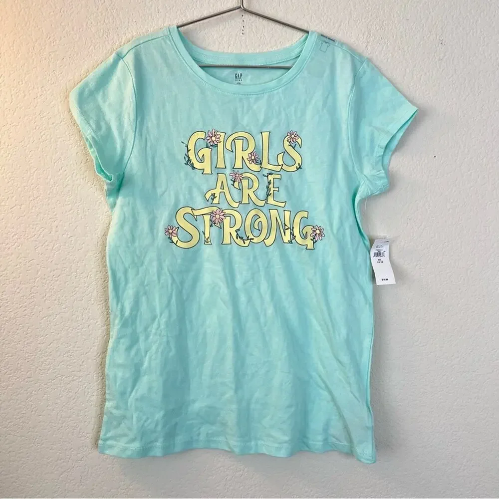 Gap Kids Girls Are Strong Floral short sleeve graphic tee mint aqua green